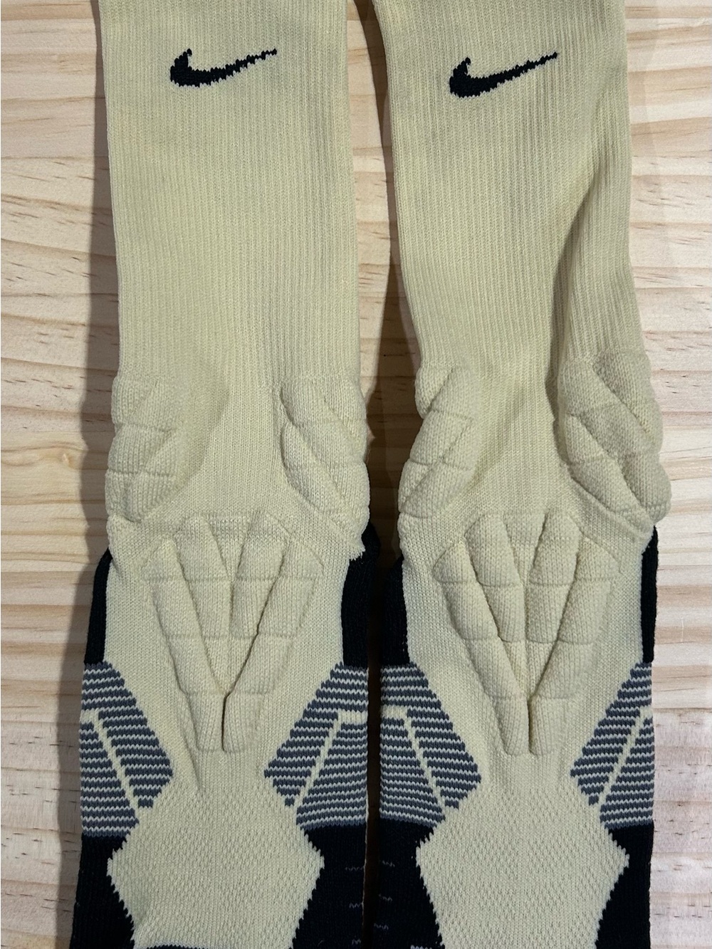 Nike Pale Yellow and Black Padded Athletic Crew Socks